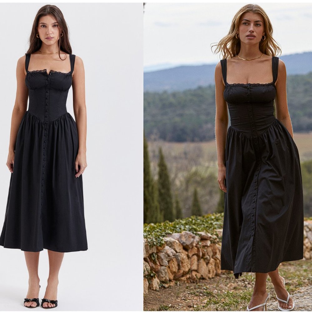 HOUSE OF CB 'Tatiana' Black Midi Sundress NWOT